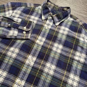 Gap Shirt Mens Large Blue Green Plaid Oxford Knit Button Up Long Sleeve‎ Slim